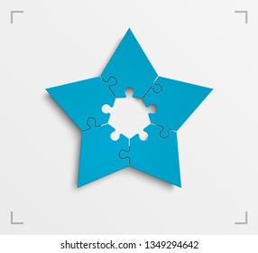 Puzzle 5 star banner presentation. Abstract five pointed star puzzle infograph template explanatory text field business statistics. Vector 5 pieces puzzles illustration. Section compare service banner