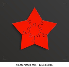 Puzzle 5 star banner presentation. Abstract five pointed star puzzle infograph template explanatory text field business statistics. Vector 5 pieces puzzles illustration. Section compare service banner