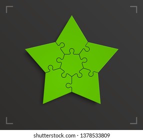 Puzzle 5 star banner presentation. Abstract five pointed star puzzle infograph template explanatory text field business statistics. Vector 5 pieces puzzles illustration. Section compare service banner