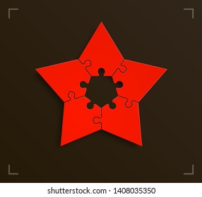 Puzzle 5 star banner presentation. Abstract five pointed star puzzle infograph template explanatory text field business statistics. Vector 5 pieces puzzles illustration. Section compare service banner