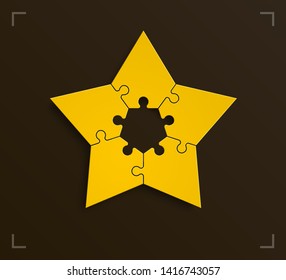 Puzzle 5 star banner presentation. Abstract five pointed star puzzle infograph template explanatory text field business statistics. Vector 5 pieces puzzles illustration. Section compare service banner