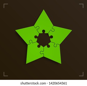 Puzzle 5 star banner presentation. Abstract five pointed star puzzle infograph template explanatory text field business statistics. Vector 5 pieces puzzles illustration. Section compare service banner