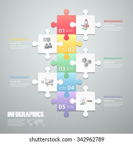 Puzzle 5 steps infographic template. can be used for workflow layout, diagram, number options, progress, timeline