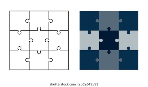 Puzzle of 9 square pieces. Editable Stroke. Creativity, inspiration, logical thinking. flat style