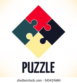 Puzzle. Abstract vector logo. Parts of puzzles on white background in colored colors.  Business and finance concept icon.
