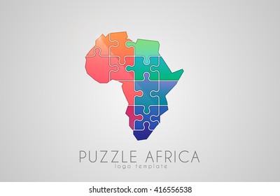 Puzzle Africa. Map of Africa. Africa logo. Creative logo. Creative Africa Color Africa
