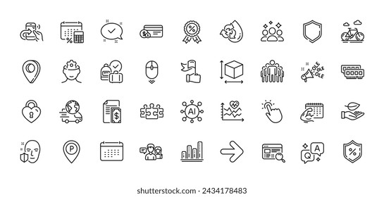 Puzzle, Annual tax and Box size line icons pack. AI, Question and Answer, Map pin icons. Website search, Cardio training, Leaf web icon. Squad, Leadership, Parking pictogram. Vector