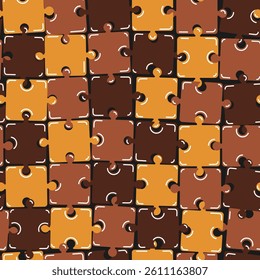Puzzle Autumn Pattern. Seamless Vector Background. Abstract Fall Colorful Print. Template. Vector Illustration in Colors of Autumn Leaves: Yellow, Orange, Brown