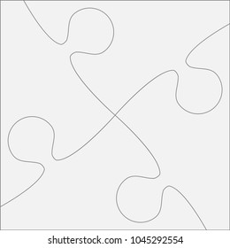 Puzzle background, banner, blank. Vector jigsaw section template. Background with puzzle 4 white separate pieces, mosaic, details, tiles, parts. Rectangle outline abstract jigsaw. Game group detail.
