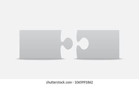 Puzzle background, banner, blank. Vector jigsaw section template. Background with puzzle 2 grey separate pieces, mosaic, details, tiles, parts. Square outline jigsaw. Couple, together, love, wedding.