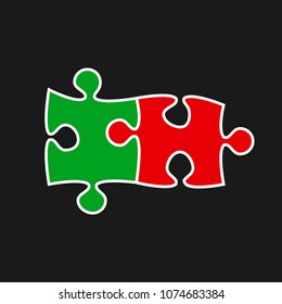 Puzzle background, banner, blank. Vector jigsaw section template. Background with puzzle 2 separate pieces, mosaic, details, tiles, parts. Square outline jigsaw. Couple, together, love, wedding.
