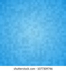 Puzzle background, banner, blank. Vector jigsaw section template. Background with puzzle 900 blue separate pieces, mosaic, details, tiles, parts. Square outline abstract jigsaw. Game group detail.