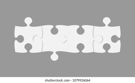 Puzzle background, banner, blank. Vector jigsaw section template. Background with puzzle 4 white separate pieces, mosaic, details, tiles, parts. Rectangle outline abstract jigsaw. Game group detail.