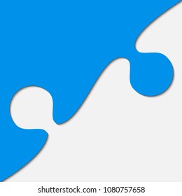 Puzzle background, banner, blank. Vector jigsaw section template. Background with puzzle one blue separate pieces, mosaic, details, tiles, parts. Square outline abstract jigsaw. Game group detail.