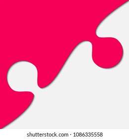 Puzzle background, banner, blank. Vector jigsaw section template. Background with puzzle one pink separate pieces, mosaic, details, tiles, parts. Square outline abstract jigsaw. Game group detail.