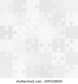 Puzzle background, banner, blank. Vector jigsaw section template. Background with puzzle 36 grey separate pieces, mosaic, details, tiles, parts. Square outline abstract jigsaw. Game group detail.
