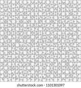 Puzzle background, banner, blank. Vector jigsaw section template. Background with puzzle 441 white separate pieces, mosaic, details, tiles, parts. Square outline abstract jigsaw. Game group detail.