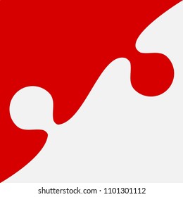 Puzzle background, banner, blank. Vector jigsaw section template. Background with puzzle one red separate pieces, mosaic, details, tiles, parts. Square outline abstract jigsaw. Game group detail.