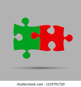 
Puzzle background, banner, blank. Vector jigsaw section template. Background with puzzle 2 separate pieces, mosaic, details, tiles, parts. Square outline jigsaw. Couple, together, love, wedding.