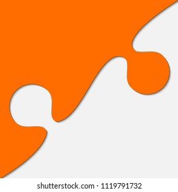 Puzzle background, banner, blank. Vector jigsaw section template. Background with puzzle one orange separate pieces, mosaic, details, tiles, parts. Square outline abstract jigsaw. Game group detail.