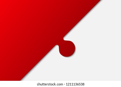 Puzzle background, banner, blank. Vector jigsaw section template. Background with puzzle one red separate pieces, mosaic, details, tiles, parts. Square diagonal abstract jigsaw. Game group detail.
