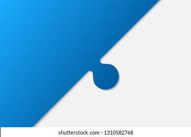 Puzzle background, banner, blank. Vector jigsaw section template. Background with puzzle one blue separate pieces, mosaic, details, tiles, parts. Square diagonal abstract jigsaw. Game group detail.