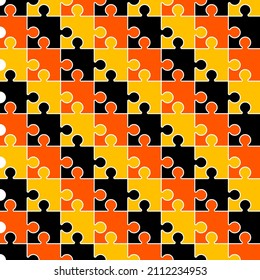 Puzzle background, banner, blank. Vector jigsaw section template. Background with puzzle 500 color separate pieces mosaic, details, tiles, parts. Rectangle outline abstract jigsaw. Game group detail.