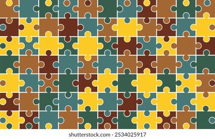 Fondo del rompecabezas, Anuncio, en blanco. Plantilla de sección de rompecabezas de Vector. Fondo con rompecabezas 150 piezas separadas de color, mosaico, detalles, azulejos, piezas. Rompecabezas abstracto de contorno de rectángulo. Detalle del grupo de juego.