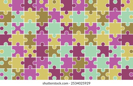Fondo del rompecabezas, Anuncio, en blanco. Plantilla de sección de rompecabezas de Vector. Fondo con rompecabezas 150 piezas separadas de color, mosaico, detalles, azulejos, piezas. Rompecabezas abstracto de contorno de rectángulo. Detalle del grupo de juego.