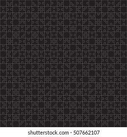 Puzzle background, banner, blank. Vector jigsaw section template. Background with puzzle 400 black separate pieces, mosaic, details, tiles, parts. Square outline abstract jigsaw. Game group detail.