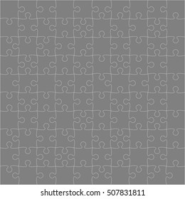 
Puzzle background, banner, blank. Vector jigsaw section template. Background with puzzle 100 grey separate pieces, mosaic, details, tiles, parts. Square outline abstract jigsaw. Game group detail.