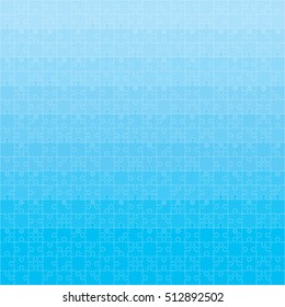 Puzzle background, banner, blank. Vector jigsaw section template. Background with puzzle 400 blue separate pieces, mosaic, details, tiles, parts. Square outline abstract jigsaw. Game group detail.