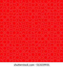 Puzzle background, banner, blank. Vector jigsaw section template. Background with puzzle 400 red separate pieces, mosaic, details, tiles, parts. Square outline abstract jigsaw. Game group detail.