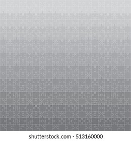 Puzzle background, banner, blank. Vector jigsaw section template. Background with puzzle 400 grey separate pieces, mosaic, details, tiles, parts. Square outline abstract jigsaw. Game group detail.