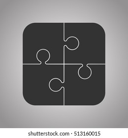 Puzzle background, banner, blank. Vector jigsaw section template. Background with puzzle 4 black separate pieces mosaic, details, tiles, parts. Square outline abstract jigsaw. Game group detail.