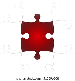 Puzzle background, banner, blank. Vector jigsaw section template. Background with puzzle frame white separate pieces, mosaic, details, tiles, parts. Square outline abstract jigsaw. Game group detail.