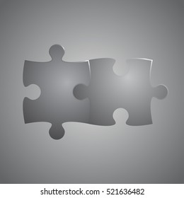 Puzzle background, banner, blank. Vector jigsaw section template. Background with puzzle 2 grey separate pieces, mosaic, details, tiles, parts. Square outline jigsaw. Couple, together, love, wedding.