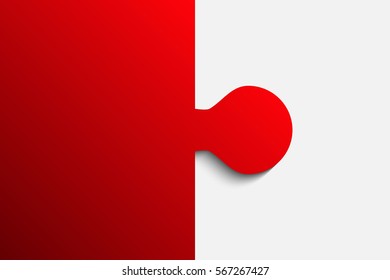 Puzzle background, banner, blank. Vector jigsaw section template. Background with puzzle one red separate pieces, mosaic, details, tiles, parts. Rectangle outline abstract jigsaw. Game group detail.