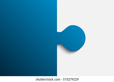 Puzzle background, banner, blank. Vector jigsaw section template. Background with puzzle one blue separate pieces, mosaic, details, tiles, parts. Rectangle outline abstract jigsaw. Game group detail.