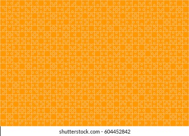 Puzzle background, banner, blank. Vector jigsaw section template. Background with puzzle 500 orange separate pieces mosaic, details, tiles, parts. Rectangle outline abstract jigsaw. Game group detail.