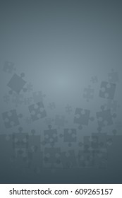 Puzzle background, banner, blank. Vector jigsaw section template. Background with grey puzzle separate pieces, mosaic, details, tiles, parts. Rectangle jigsaw. Transparent group detail.