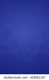 Puzzle background, banner, blank. Vector jigsaw section template. Background with blue puzzle separate pieces, mosaic, details, tiles, parts. Rectangle jigsaw. Transparent group detail.