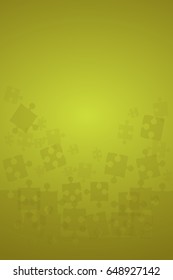 Puzzle background, banner, blank. Vector jigsaw section template. Background with yellow puzzle separate pieces, mosaic, details, tiles, parts. Rectangle jigsaw. Transparent group detail.