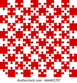 Puzzle background, banner, blank. Vector jigsaw section template. Background with puzzle 100 chess separate pieces, mosaic, details, tiles, parts. Square outline abstract jigsaw. Game group detail.