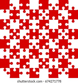 Puzzle background, banner, blank. Vector jigsaw section template. Background with puzzle 100 chess separate pieces, mosaic, details, tiles, parts. Square outline abstract jigsaw. Game group detail.