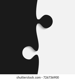 Puzzle background, banner, blank. Vector jigsaw section template. Background with puzzle black pieces, mosaic, details, tiles, parts. Square abstract jigsaw. Game puzzles blank.