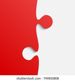 Puzzle background, banner, blank. Vector jigsaw section template. Background with puzzle red pieces, mosaic, details, tiles, parts. Square abstract jigsaw. Game puzzles blank.