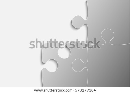 Puzzle background, banner, blank. Vector jigsaw section template. Background with puzzle 3 grey separate pieces, mosaic, details, tiles, parts. Rectangle outline abstract jigsaw. Game group detail.