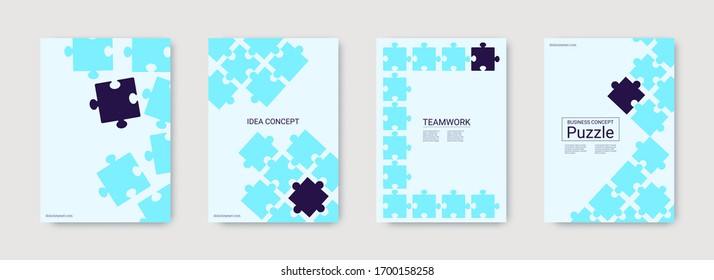Puzzle background. Minimal digital template. Colorful puzzle cover design. Jigsaw puzzle vector banner. Futuristic vector flyer. Corporative work concept. Set of business covers.