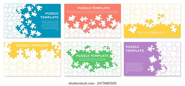 Puzzle background set with many colorful pieces. Abstract mosaic template